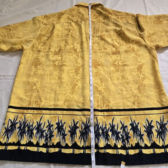 VTG Extreme Gear Hawaiian Shirt Men's XL Yellow/Black Palm Trees Tropical Beach - Picture 6 of 7